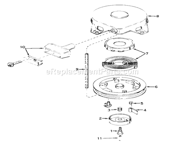 Model 590420 Rewind Starter Assembly (recoil) Diagram and Parts List for 57104 0000001-0999999 - 1970 Toro Lawn Mower