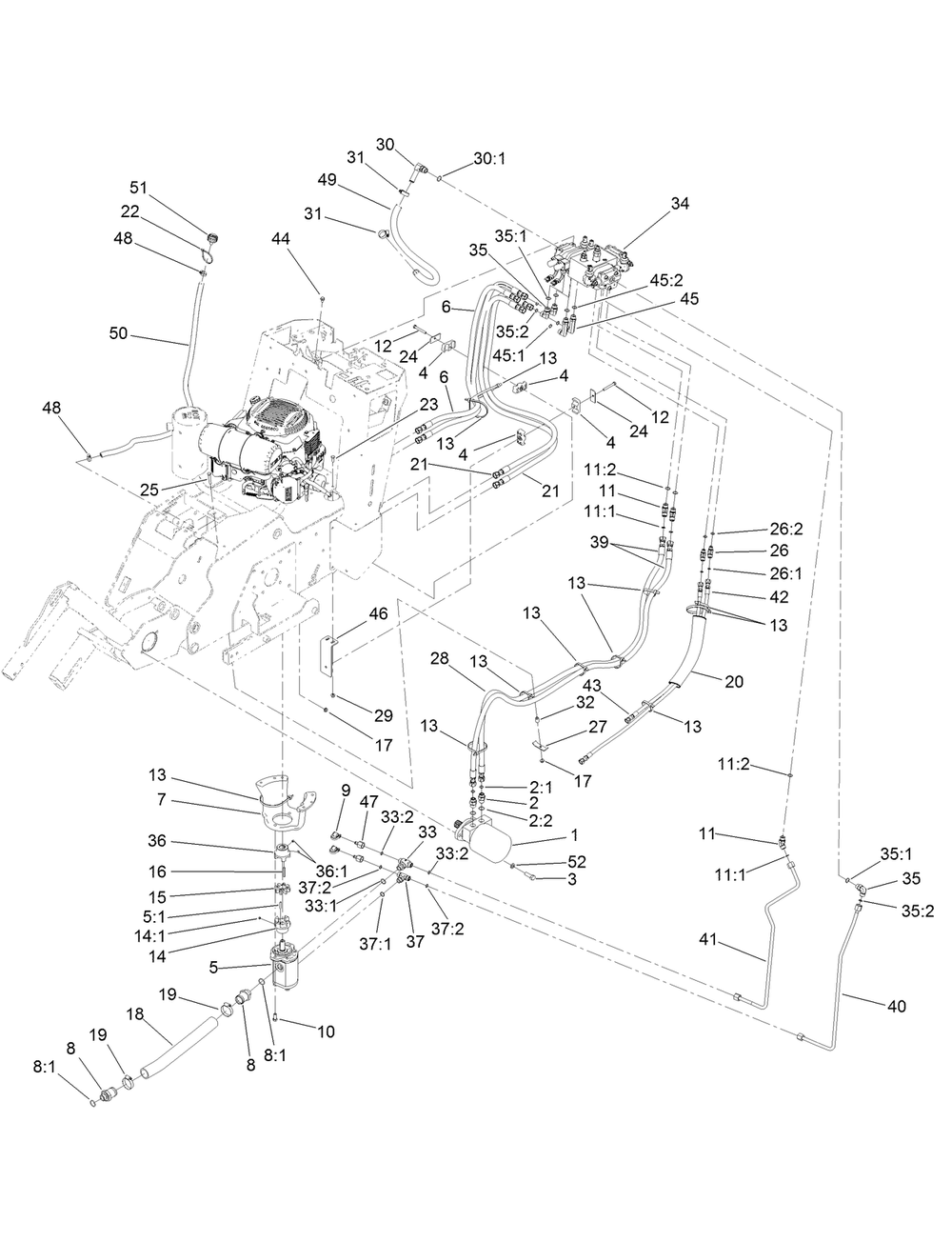 Hydraulic Assembly Diagram and Parts List for 22984 407680000 - 407999999 Toro Lawn Tractor Accessories