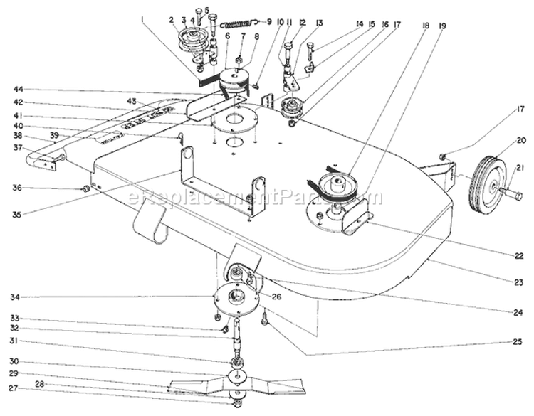 32" Mower Assembly Diagram and Parts List for 57222 1000001-1999999 - 1971 Toro Lawn Mower