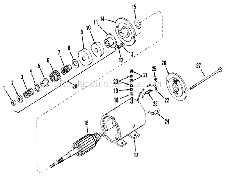 Model 29965 Starter Motor Assembly (electric) Diagram and Parts List for 57222 1000001-1999999 - 1971 Toro Lawn Mower