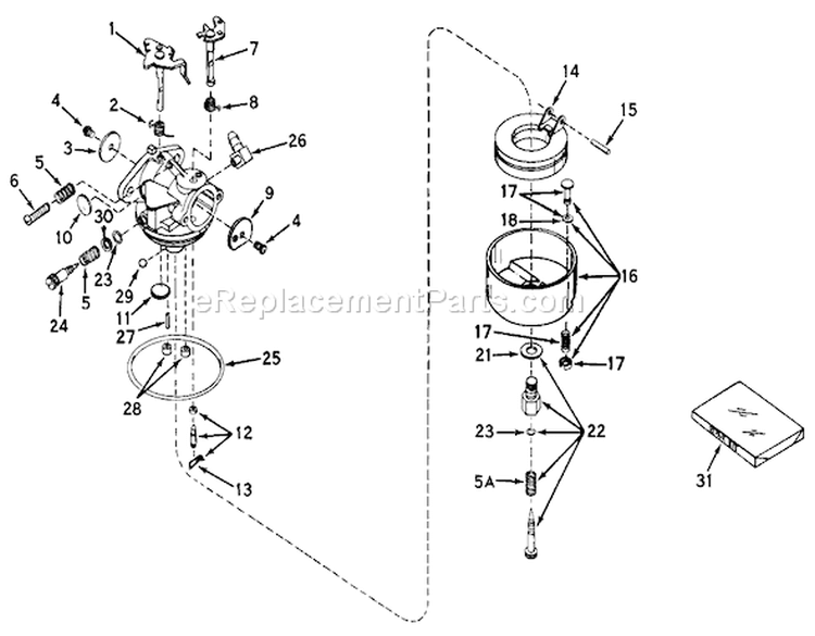 Model 631447 Carburetor Assembly Diagram and Parts List for 57222 1000001-1999999 - 1971 Toro Lawn Mower