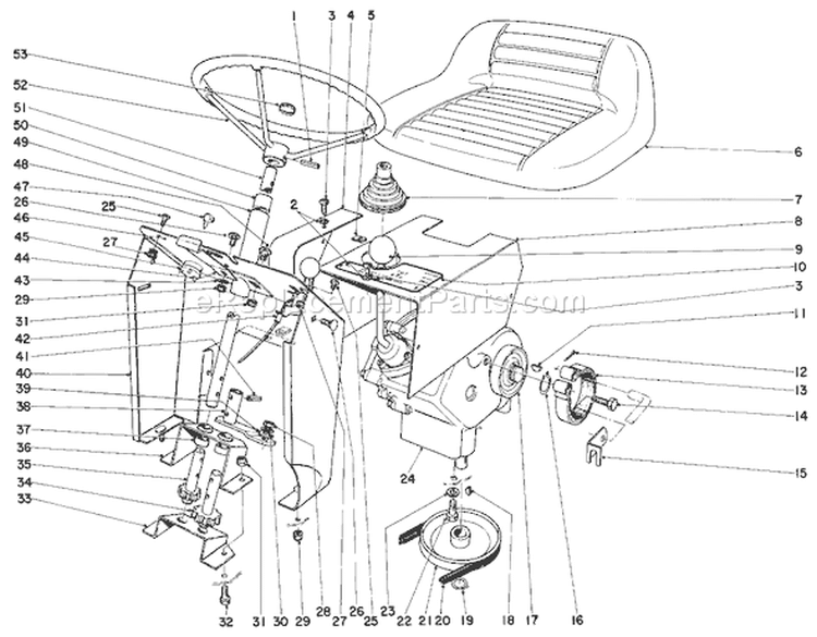 Steering And Transmission Assembly Diagram and Parts List for 57222 1000001-1999999 - 1971 Toro Lawn Mower