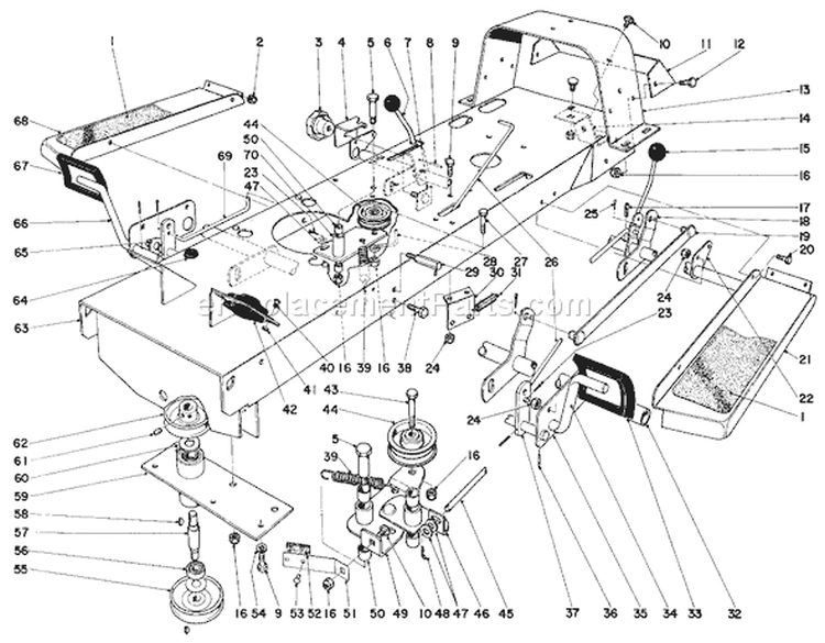 Frame Assembly Diagram and Parts List for 57222 1000001-1999999 - 1971 Toro Lawn Mower