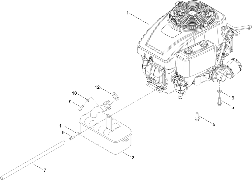Engine And Muffler Assembly Diagram and Parts List for 75740 409431744 - 410899999 Toro Lawn Tractor