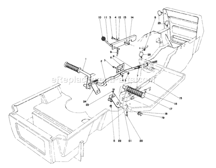Brake & Clutch Pedal Assembly Diagram and Parts List for 57305 8000001-8999999 - 1978 Toro Lawn Tractor