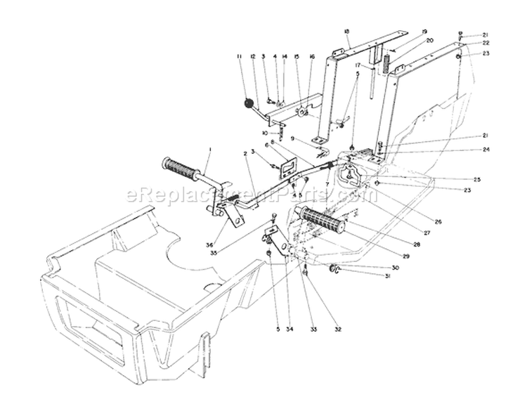 Brake & Clutch Pedal Assembly Diagram and Parts List for 57300 7000001-7999999 - 1977 Toro Lawn Mower