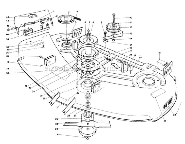 44" Cutting Deck Diagram and Parts List for 57354 6000001-6999999 - 1986 Toro Lawn Tractor