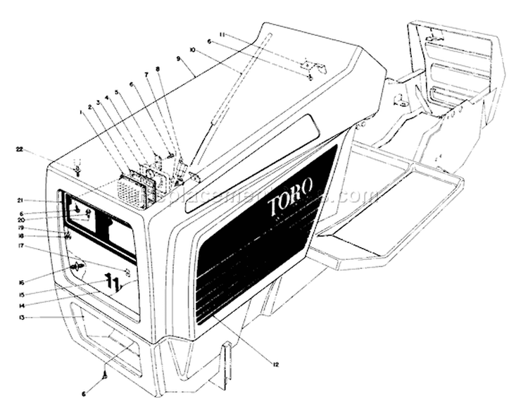 Hood Assembly Diagram and Parts List for 57354 6000001-6999999 - 1986 Toro Lawn Tractor