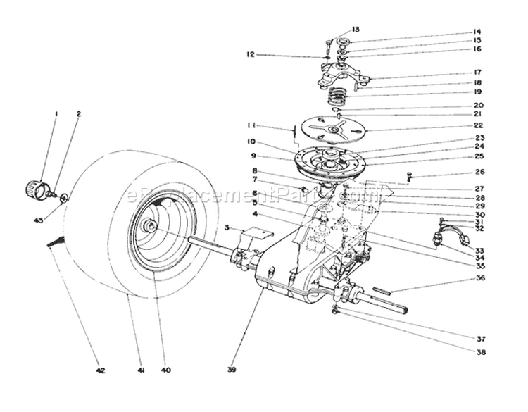 Transaxle & Clutch Assembly Diagram and Parts List for 57354 6000001-6999999 - 1986 Toro Lawn Tractor