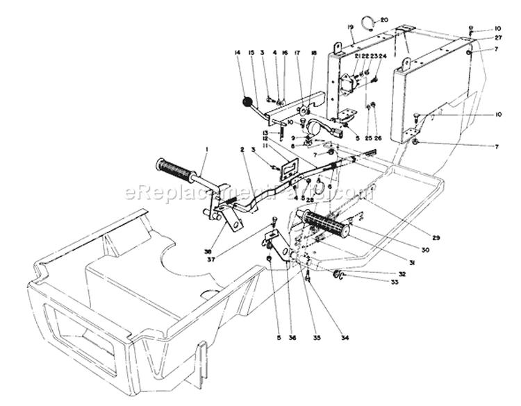 Brake & Clutch Pedal Assembly Diagram and Parts List for 57354 6000001-6999999 - 1986 Toro Lawn Tractor
