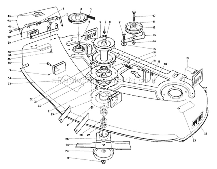 44" Cutting Deck Diagram and Parts List for 57354 7000001-7999999 - 1987 Toro Lawn Tractor