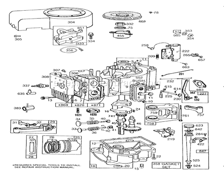 Engine Briggs & Stratton Diagram and Parts List for 57354 7000001-7999999 - 1987 Toro Lawn Tractor