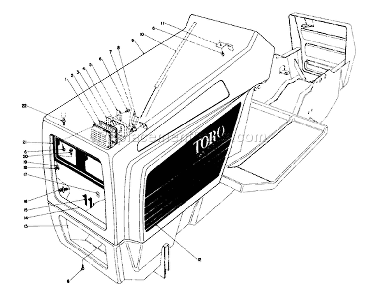 Hood Assembly Diagram and Parts List for 57354 7000001-7999999 - 1987 Toro Lawn Tractor