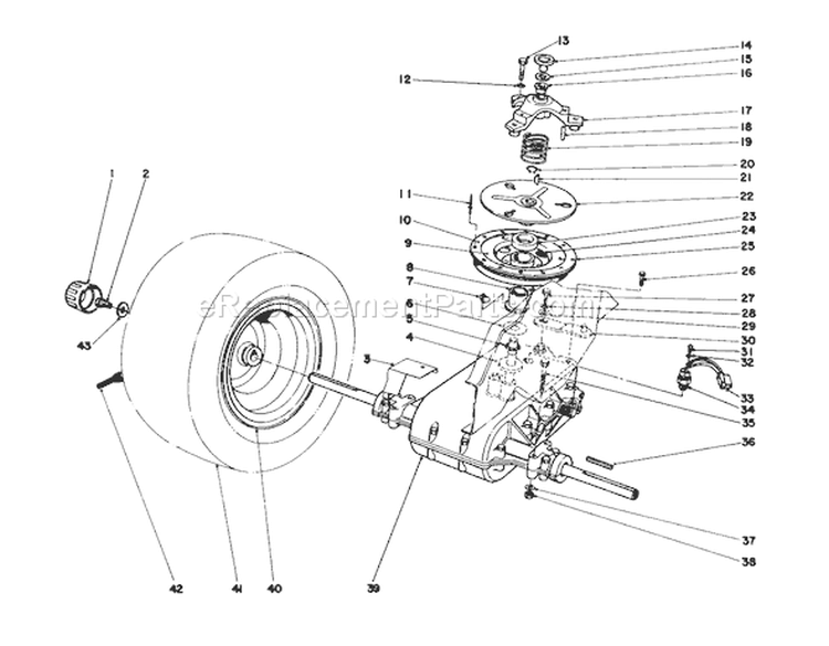Transaxle & Clutch Assembly Diagram and Parts List for 57354 7000001-7999999 - 1987 Toro Lawn Tractor