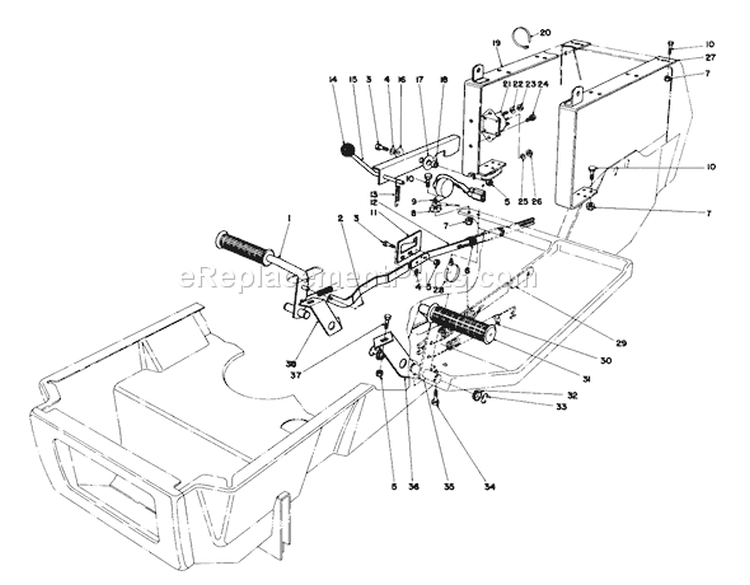Brake & Clutch Pedal Assembly Diagram and Parts List for 57354 7000001-7999999 - 1987 Toro Lawn Tractor