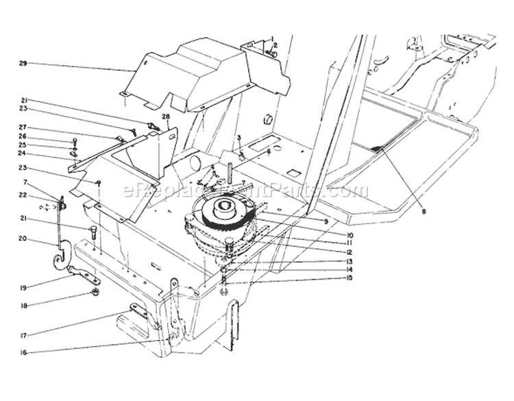 Clutch & Pulley Assembly Diagram and Parts List for 57354 7000001-7999999 - 1987 Toro Lawn Tractor