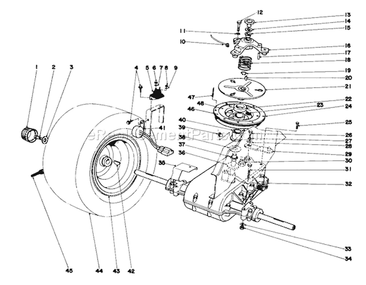Transaxle & Clutch Assembly Diagram and Parts List for 57356 8000001-8999999 - 1978 Toro Lawn Tractor