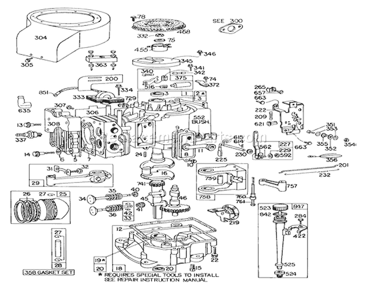 Briggs & Stratton Diagram and Parts List for 57356 8000001-8999999 - 1978 Toro Lawn Tractor