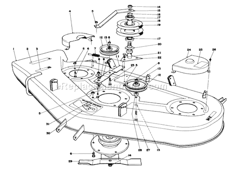 Cutting Deck Diagram and Parts List for 57356 8000001-8999999 - 1978 Toro Lawn Tractor