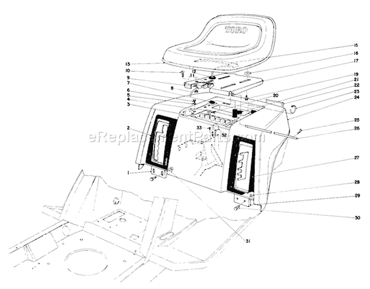 Rear Body & Seat Assembly Diagram and Parts List for 57356 9000001-9999999 - 1979 Toro Lawn Tractor
