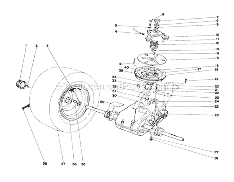 Transaxle & Clutch Assembly Diagram and Parts List for 57356 9000001-9999999 - 1979 Toro Lawn Tractor