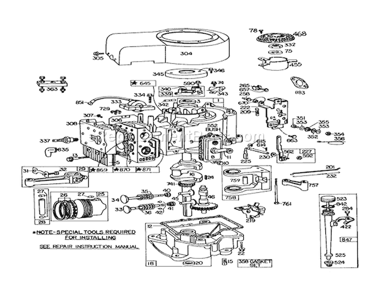 Engine Briggs & Stratton Diagram and Parts List for 57356 9000001-9999999 - 1979 Toro Lawn Tractor