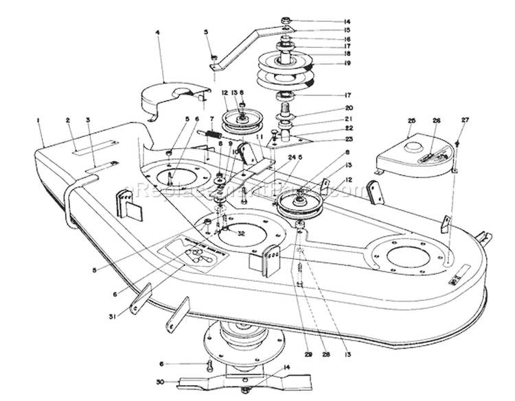 Cutting Deck Diagram and Parts List for 57356 1000001-1999999 - 1981 Toro Lawn Tractor