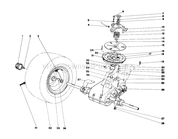 Transaxle & Clutch Assembly Diagram and Parts List for 57356 1000001-1999999 - 1981 Toro Lawn Tractor