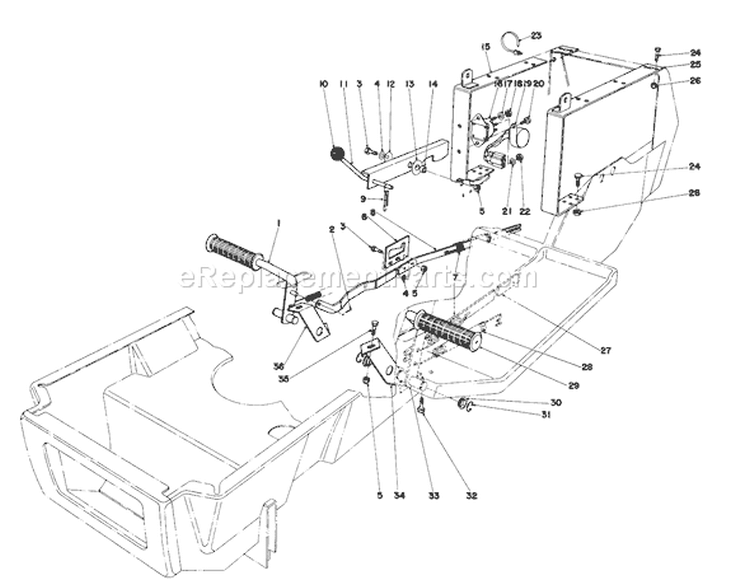 Brake & Clutch Pedal Assembly Diagram and Parts List for 57356 1000001-1999999 - 1981 Toro Lawn Tractor
