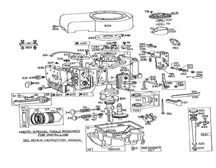Engine Diagram and Parts List for 57356 1000001-1999999 - 1981 Toro Lawn Tractor