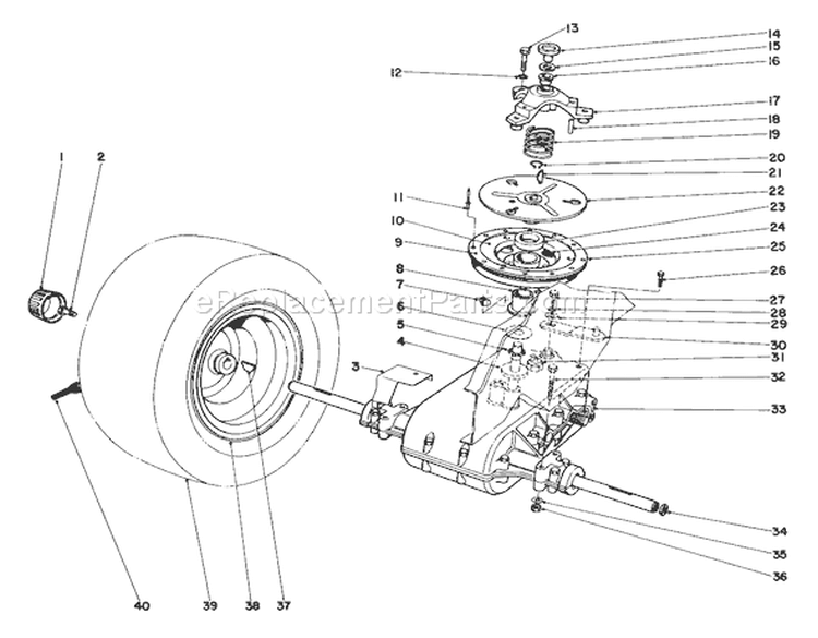 Transaxle & Clutch Assembly Diagram and Parts List for 57356 3000001-3999999 - 1983 Toro Lawn Tractor