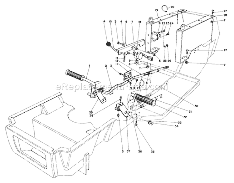 Brake & Clutch Pedal Assembly Diagram and Parts List for 57356 3000001-3999999 - 1983 Toro Lawn Tractor