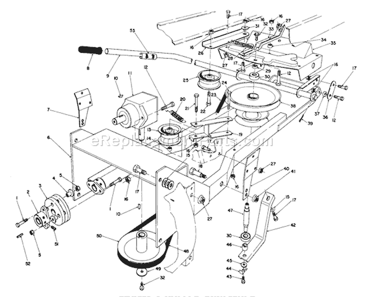 Frame & Pulley Assembly Diagram and Parts List for 57357 4000001-4999999 - 1984 Toro Lawn Tractor