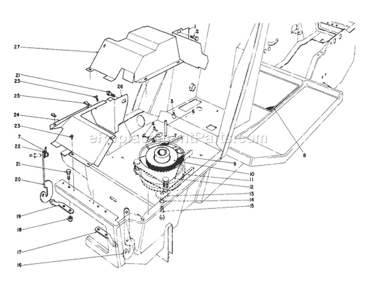 Clutch & Pulley Assembly Diagram and Parts List for 57357 4000001-4999999 - 1984 Toro Lawn Tractor