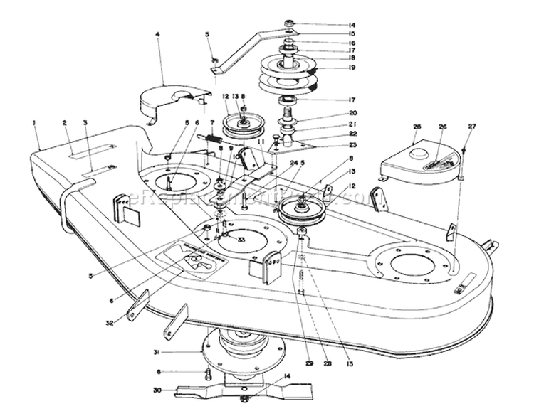 Cutting Deck Diagram and Parts List for 57357 4000001-4999999 - 1984 Toro Lawn Tractor