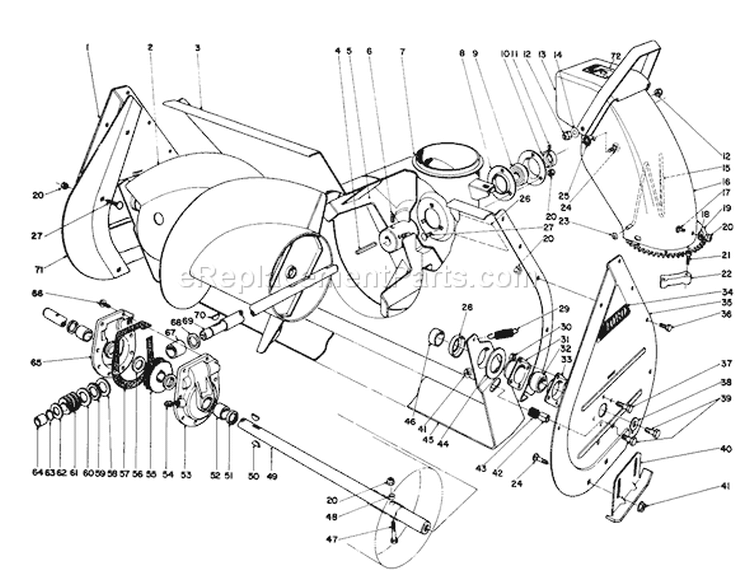 Auger Assembly 36" Snowthrower Attachment Diagram and Parts List for 57357 5000001-5999999 - 1985 Toro Lawn Tractor