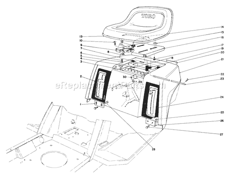 Rear Body & Seat Assembly Diagram and Parts List for 57357 5000001-5999999 - 1985 Toro Lawn Tractor