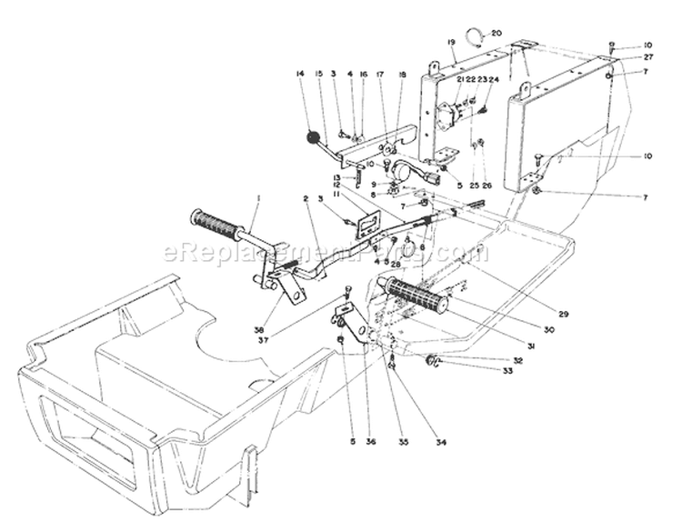 Brake & Clutch Pedal Assembly Diagram and Parts List for 57357 5000001-5999999 - 1985 Toro Lawn Tractor