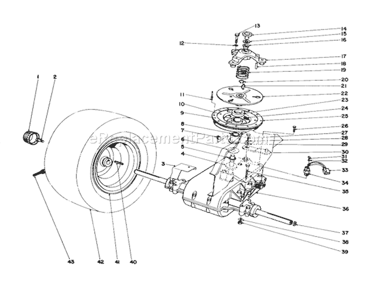 Transaxle & Clutch Assembly Diagram and Parts List for 57357 5000001-5999999 - 1985 Toro Lawn Tractor