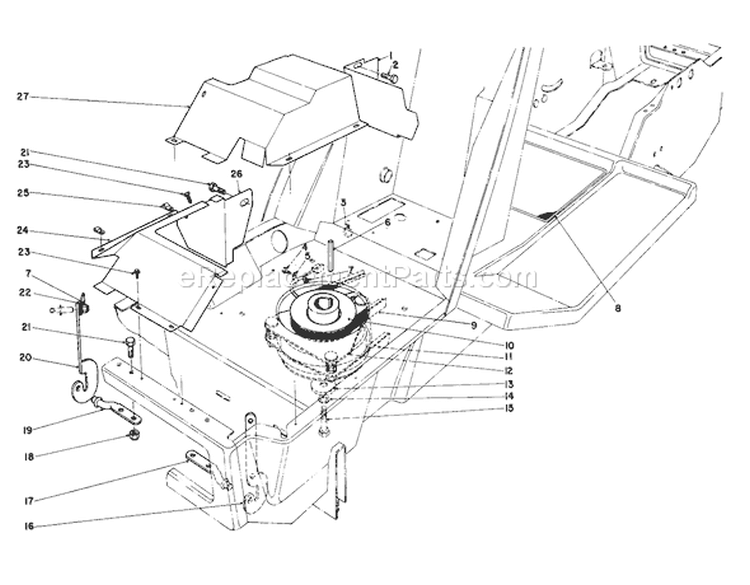 Clutch & Pulley Assembly Diagram and Parts List for 57357 5000001-5999999 - 1985 Toro Lawn Tractor