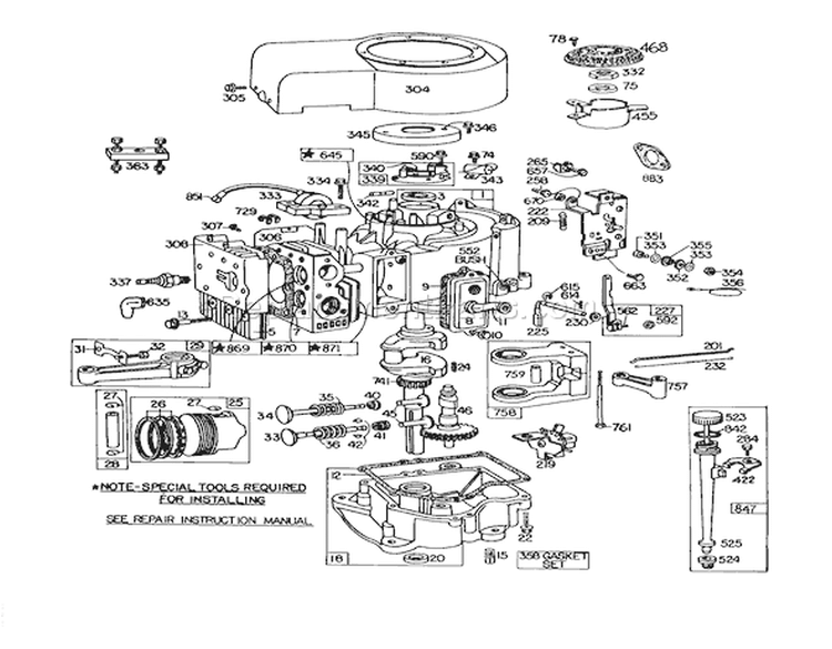 Engine Briggs & Stratton Model 252707-0177-01 (model 57360) Diagram and Parts List for 57300 0000001-0999999 - 1980 Toro Lawn Mower