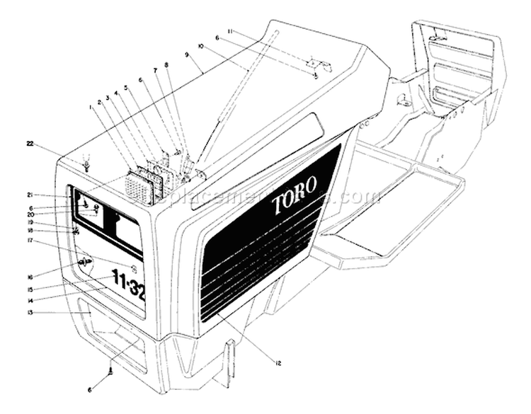 Hood Assembly Model 57360 Diagram and Parts List for 57300 0000001-0999999 - 1980 Toro Lawn Mower
