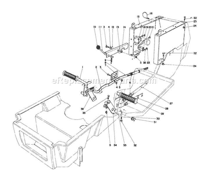Brake & Clutch Pedal Assembly Diagram and Parts List for 57300 0000001-0999999 - 1980 Toro Lawn Mower