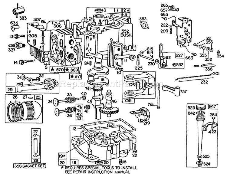 Engine Briggs & Stratton Model 191707-5816-01 (model 57300) Diagram and Parts List for 57360 3000001-3999999 - 1983 Toro Lawn Tractor