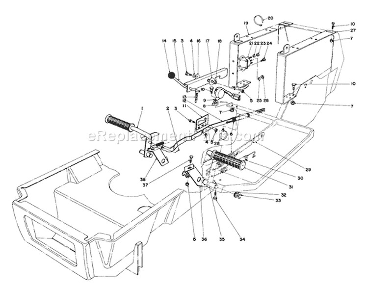 Brake & Clutch Pedal Assembly Diagram and Parts List for 57300 4000001-4999999 - 1984 Toro Lawn Tractor