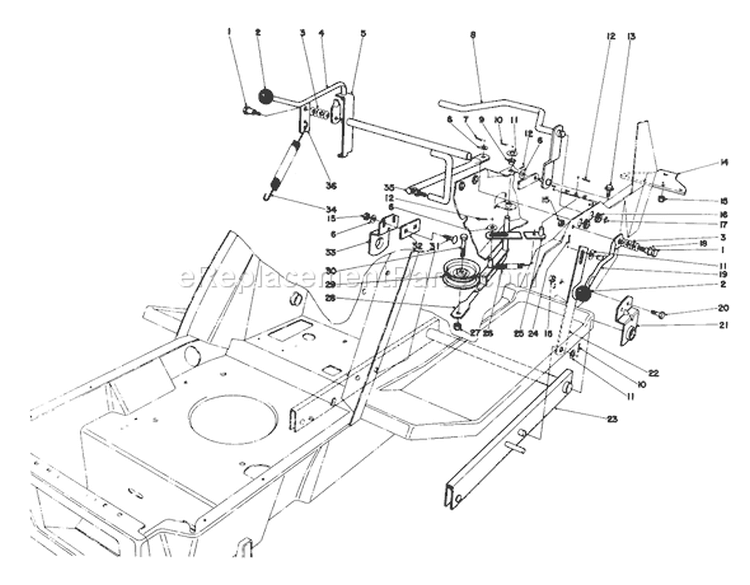 Shift & Clutch Assembly Diagram and Parts List for 57360 6000001-6999999 - 1986 Toro Lawn Tractor
