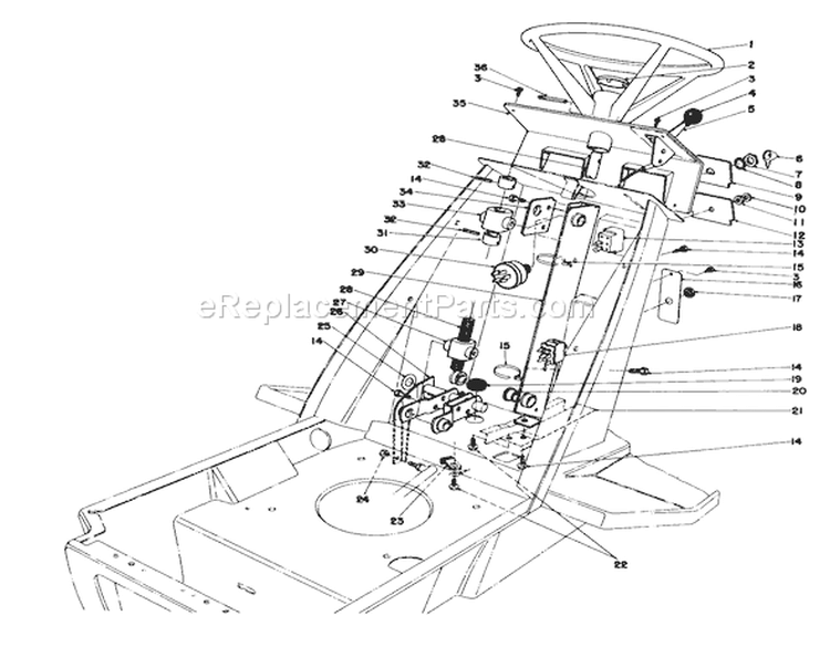 Steering Wheel & Dash Assembly Diagram and Parts List for 57360 6000001-6999999 - 1986 Toro Lawn Tractor