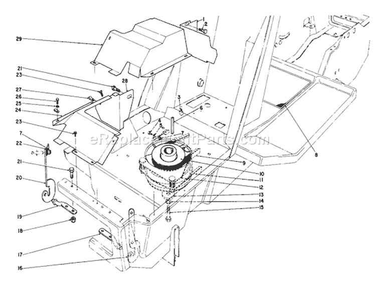 Clutch & Pulley Assembly Diagram and Parts List for 57360 6000001-6999999 - 1986 Toro Lawn Tractor