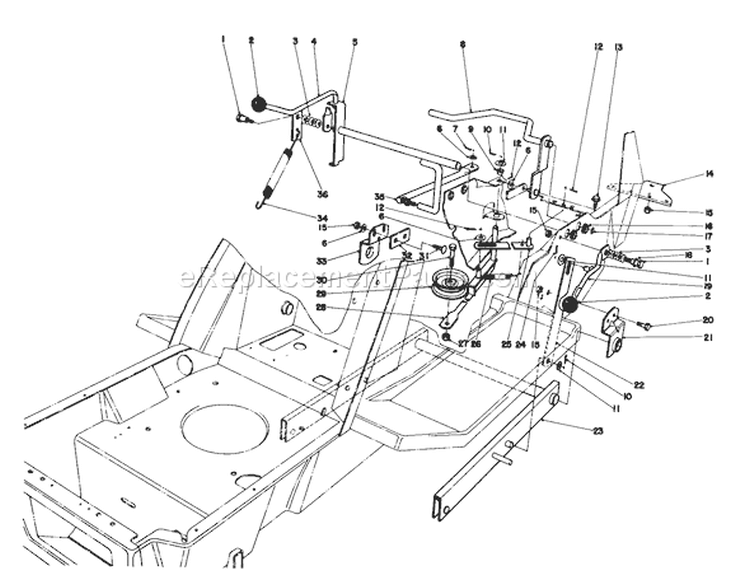 Shift & Clutch Assembly Diagram and Parts List for 57360 7000001-7999999 - 1987 Toro Lawn Tractor