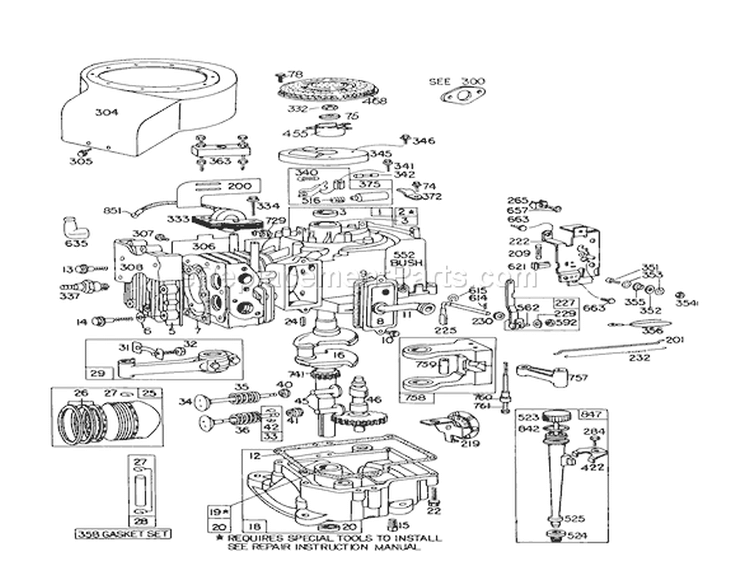 Engine Briggs & Stratton Model 191707-5633-01 (model 57300) Diagram and Parts List for 57300 8000001-8999999 - 1978 Toro Lawn Mower